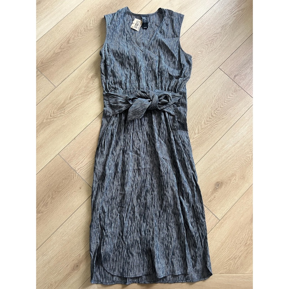 MARIA CORNEJO Gray Pinstripe Sleeveless Midi Dress With Tie Size 2